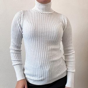 White Ribbed Knit Turtleneck